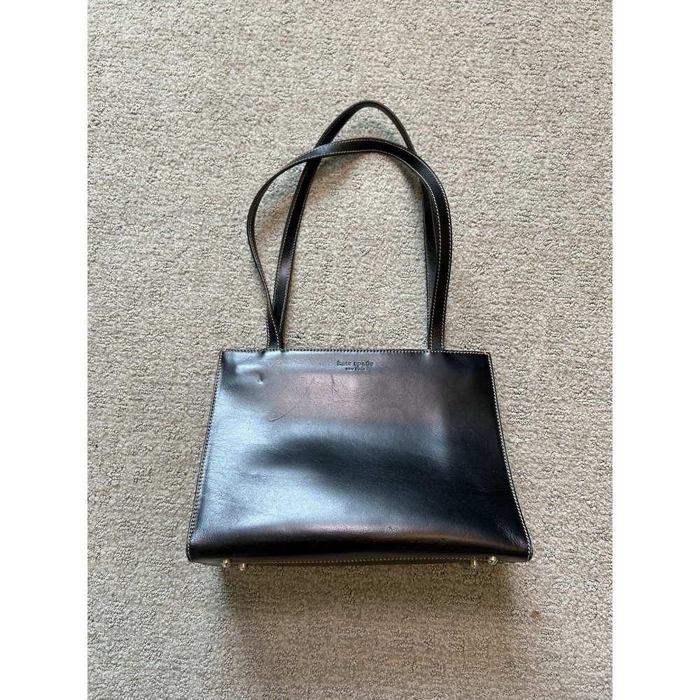 Vintage Kate Spade New York Made in Italy Square Black Leather Shoulder Tote Bag